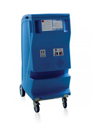 Drumtainer som innehåller ett 200 liters fat och som kan levereras med en installerad pump. Exempel på användningsområden är obduktionsavdelningar och operationsavdelningar.